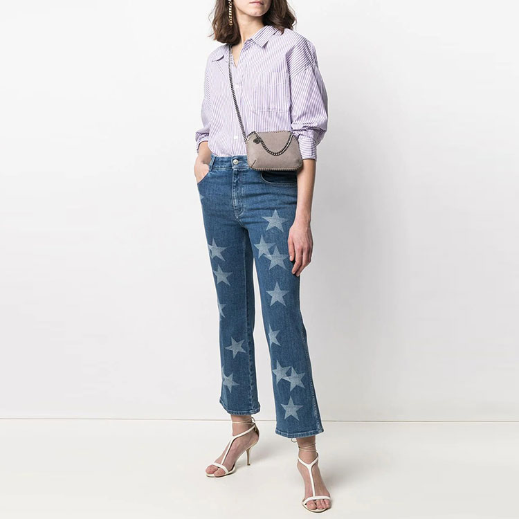 Shop (W) Stella McCartney SS21 Star Print Flared Denim Jeans Wanita Biru 602923SOH27-4057