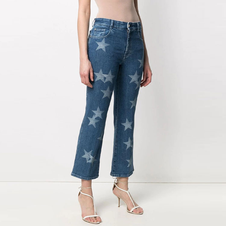 Details for (W) Stella McCartney SS21 Star Print Flared Denim Jeans Wanita Biru 602923SOH27-4057