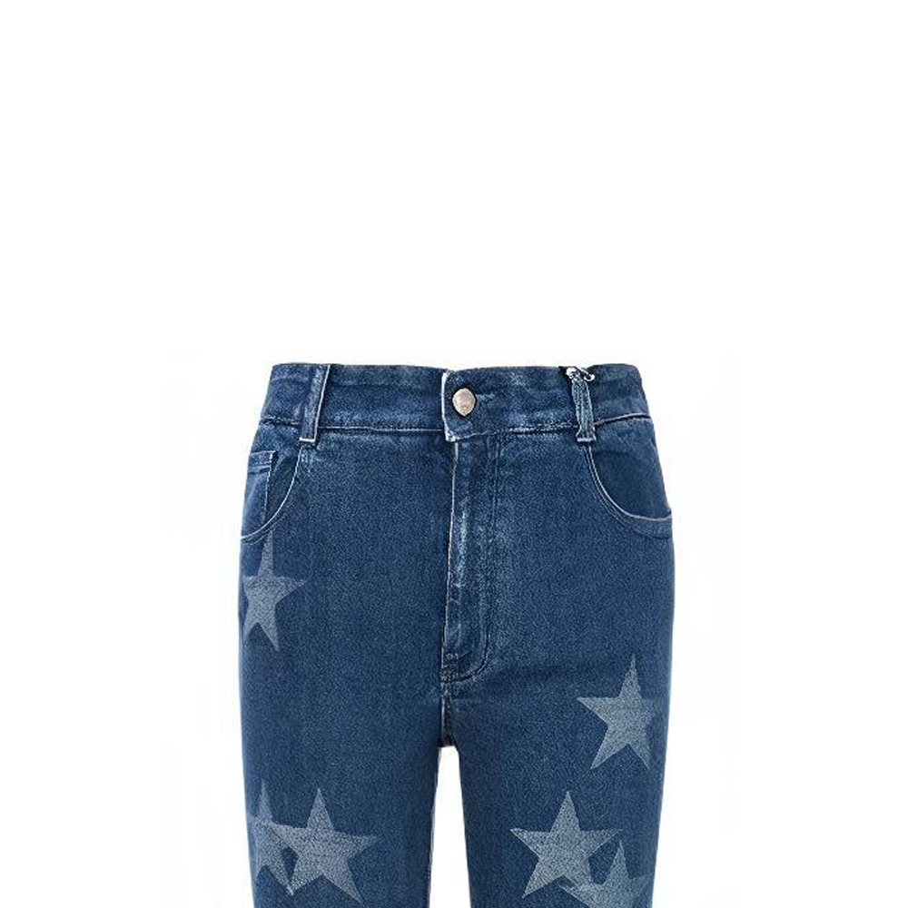 Sizing (W) Stella McCartney SS21 Star Print Flared Denim Jeans Wanita Biru 602923SOH27-4057