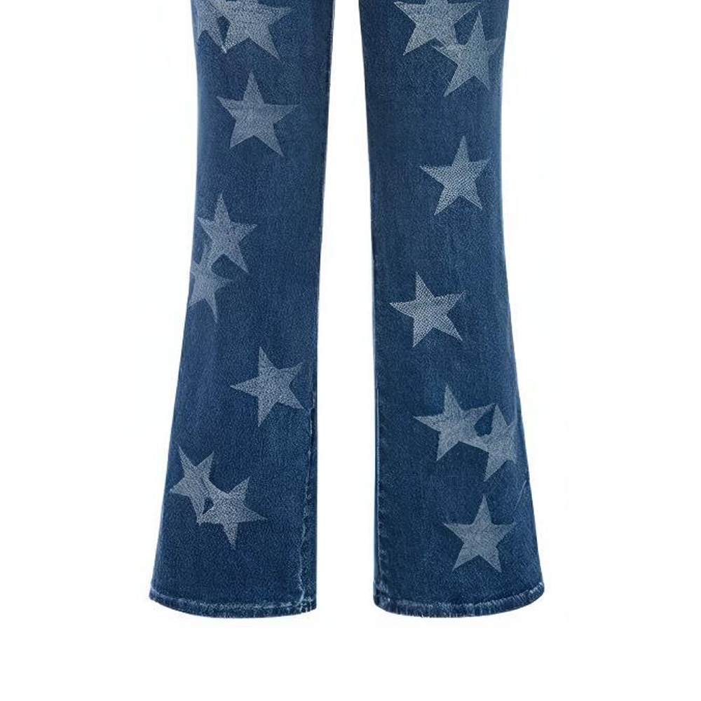 Cheap (W) Stella McCartney SS21 Star Print Flared Denim Jeans Wanita Biru 602923SOH27-4057