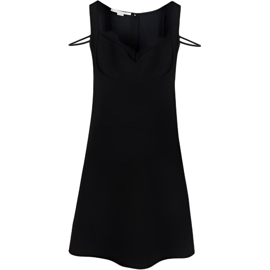 (Women) Stella McCartney SS22  Black Solid V-Neck Sleeveless Dress. 604323SNA28-1000
