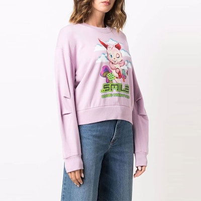 (W) Stella McCartney SS22 Baju Sweater Wanita Ungu Cetak Kartun. 604390SPW43-5601 Shop (W) Stella McCartney SS22 Baju Sweater Wanita Ungu Cetak Kartun. 604390SPW43-5601