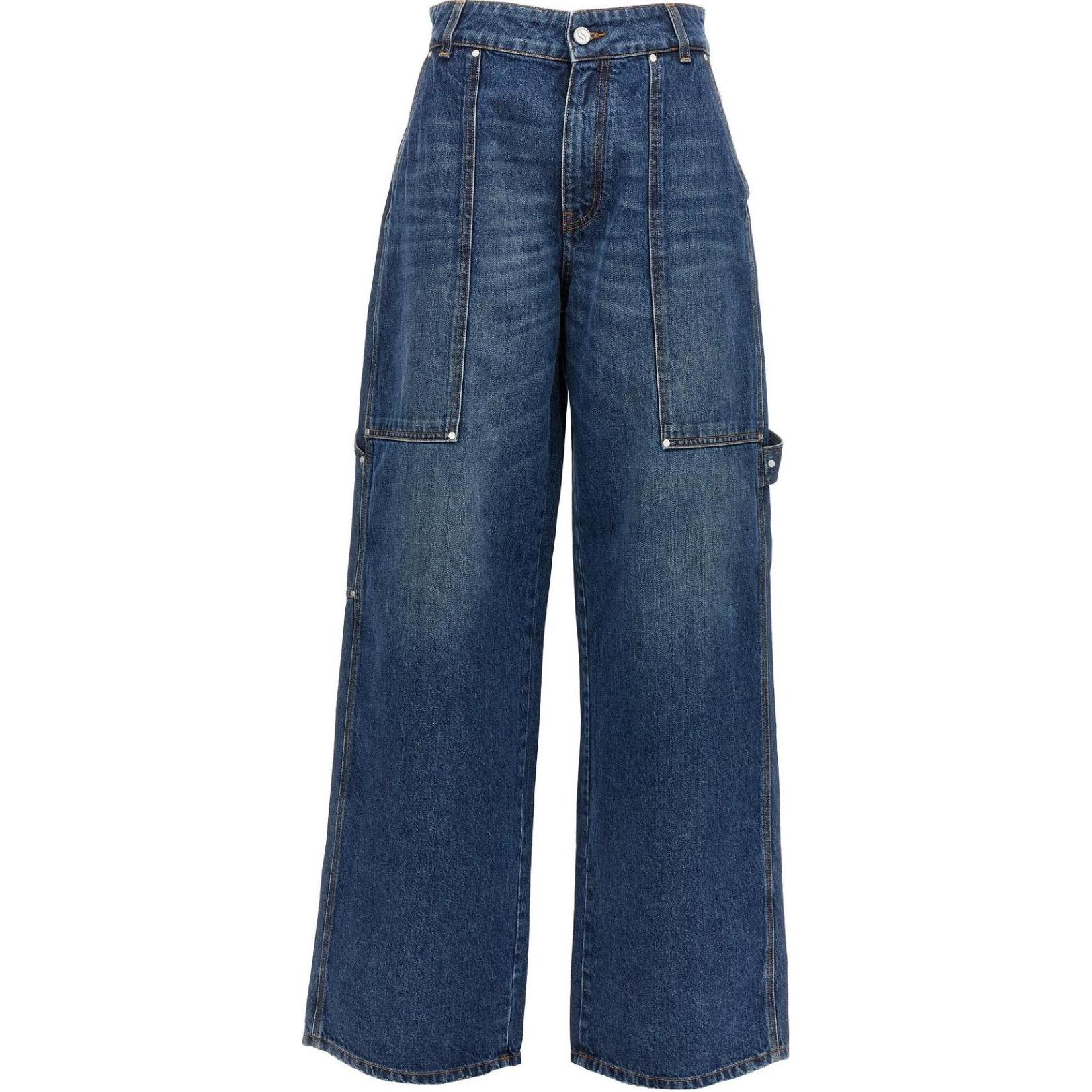 (Women) Stella McCartney SS23 Mid-Rise Washed Blue Denim Cargo Pants Women. 6D01503SPH33-4003