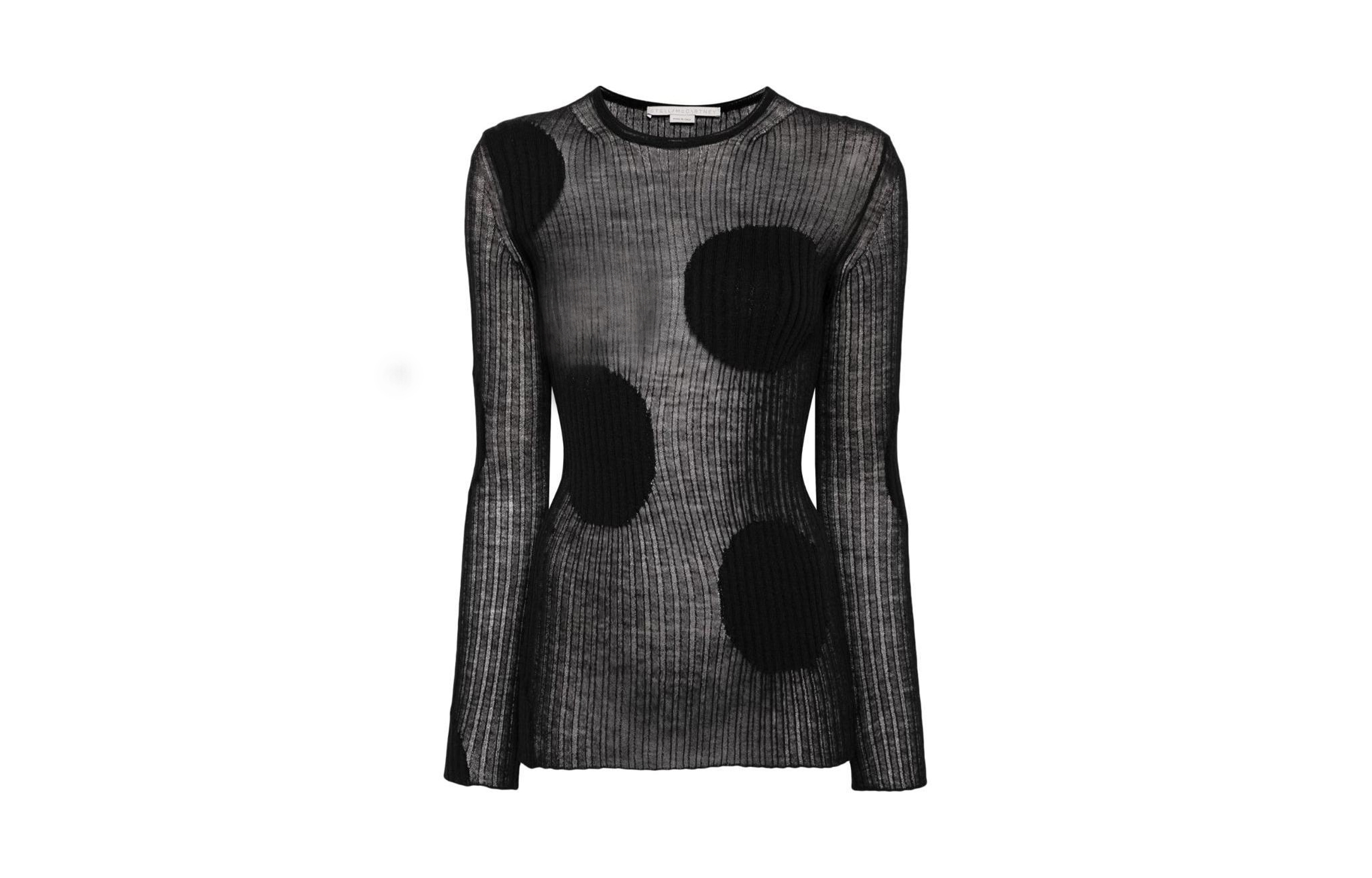 (Women) Stella McCartney SS24  Sheer Polka Dot Knit Slim Fit Top - Obsidian Black 6K07333S-2488-1000