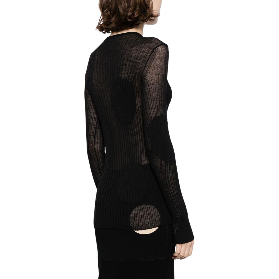 Shop (W) 스텔라 맥카트니 SS24 시어 폴카 도트 니트 슬림 핏 탑 - 옵시디언 블랙 6K07333S-2488-1000