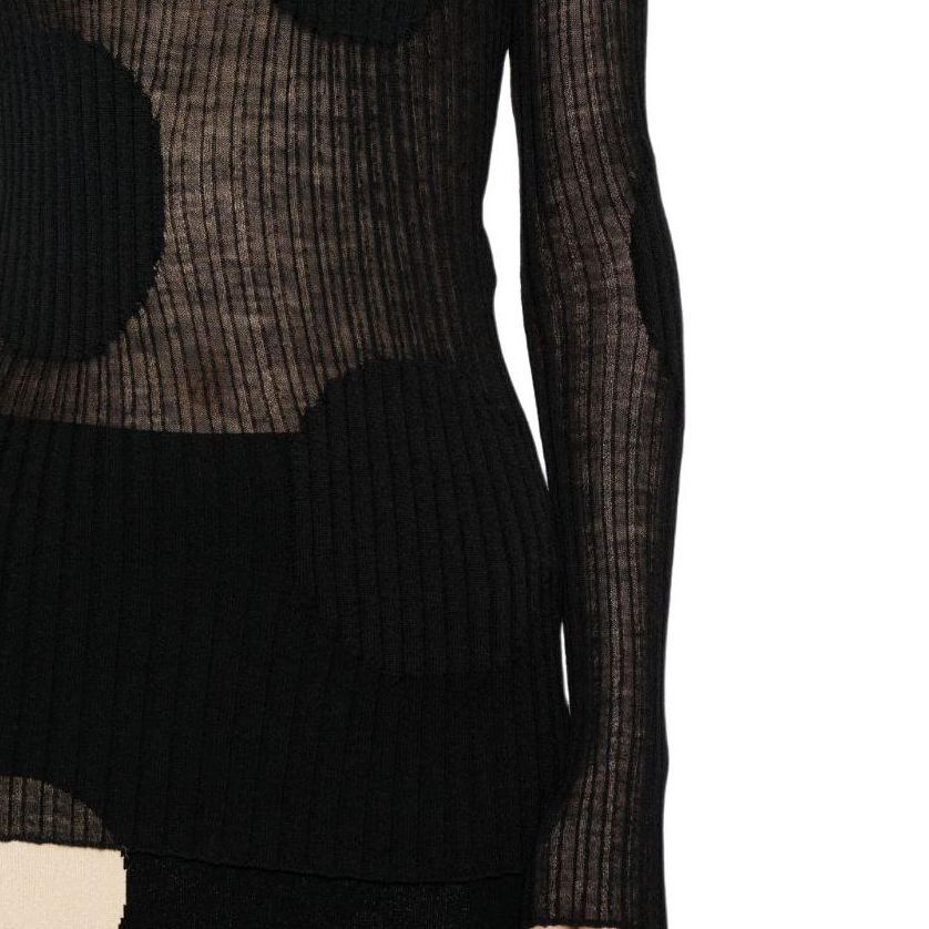 Purchase (W) 스텔라 맥카트니 SS24 시어 폴카 도트 니트 슬림 핏 탑 - 옵시디언 블랙 6K07333S-2488-1000