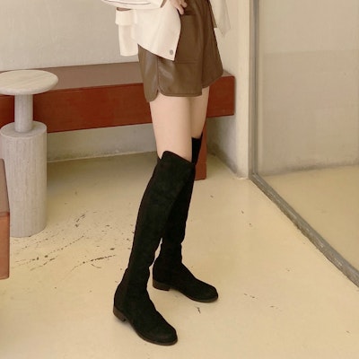 Stuart Weitzman/SW 5050 經典磨砂皮粗根 過膝長筒靴 女款 黑色 Sizing Stuart Weitzman/SW 5050 經典磨砂皮粗根 過膝長筒靴 女款 黑色