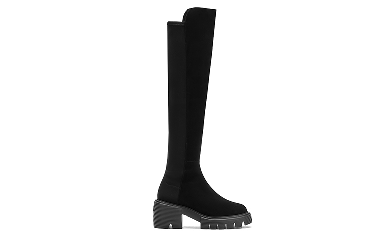 Shop (W) Stuart Weitzman 5050 Soho But Hitam Suede Sepaha Tinggi SW2601010-BLK