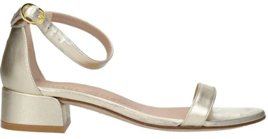 Order (W) Stuart Weitzman ''Goldene Knöchelriemen-Sandale'' NUDISTJUNELIDS0793PLATINO