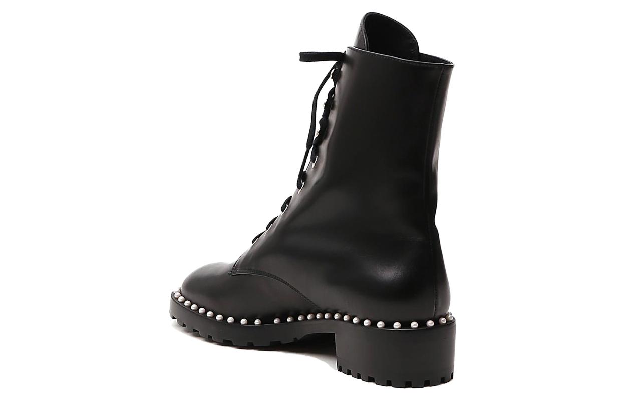 Shop (Women) Stuart Weitzman Allie Ankle Boot 'Black Studded' ALLIESMOOTHCALFBLACK