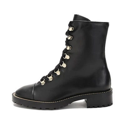 (W) Stuart Weitzman Ankle Boot 'Black Leather Lace-Up'