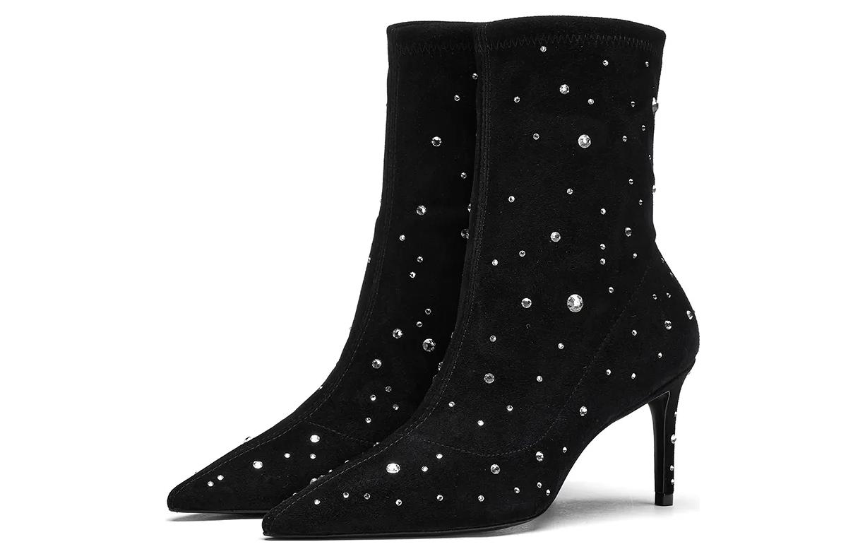 Shop Stuart Weitzman/SW 皮革百搭簡約短靴 7.5公分 女款 黑色