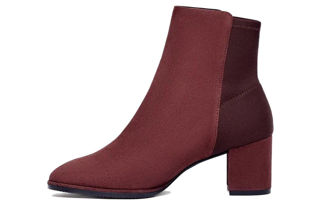 Buy Stuart Weitzman/SW 皮革 時尚簡約 短靴 6cm 女款 酒紅色