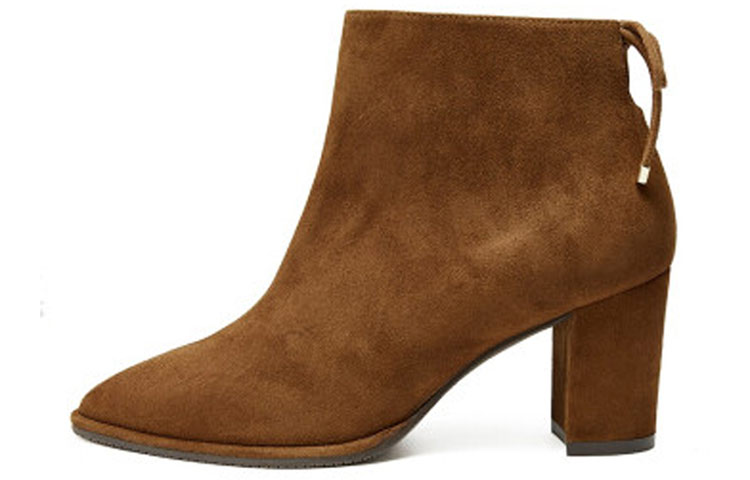(Women) Stuart Weitzman Ankle Boot 'Camel Suede Lace-Up Block Heel' Grandiose-Suede-Saddle