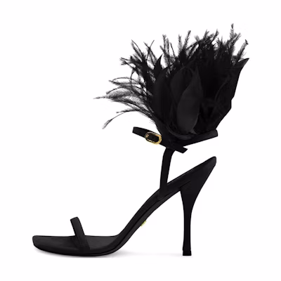 (W) Stuart Weitzman Ankle Strap Sandals 'Black Feather'