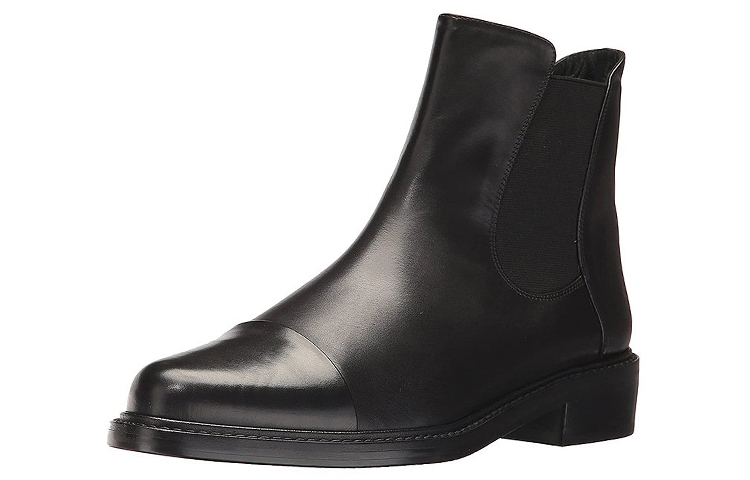 (Women) Stuart Weitzman Black Chelsea Boots Slip-On Chunky Heel Short Style S6668BLK Black Color