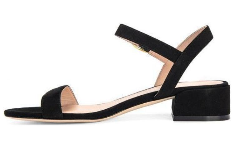 (Women) Stuart Weitzman Black Leather Open-Toe Sandals with 4cm Heel Strap WE0905653DBLK Black Color