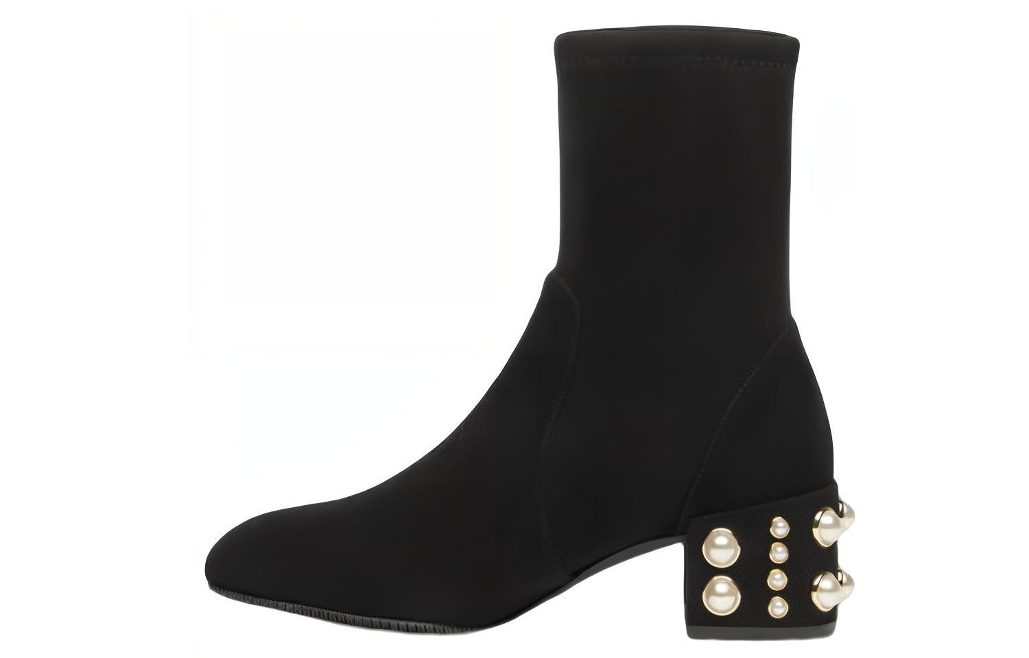 (Women) Stuart Weitzman Black Leather Pearl Ankle Boots for Women SW1901020BLK Black