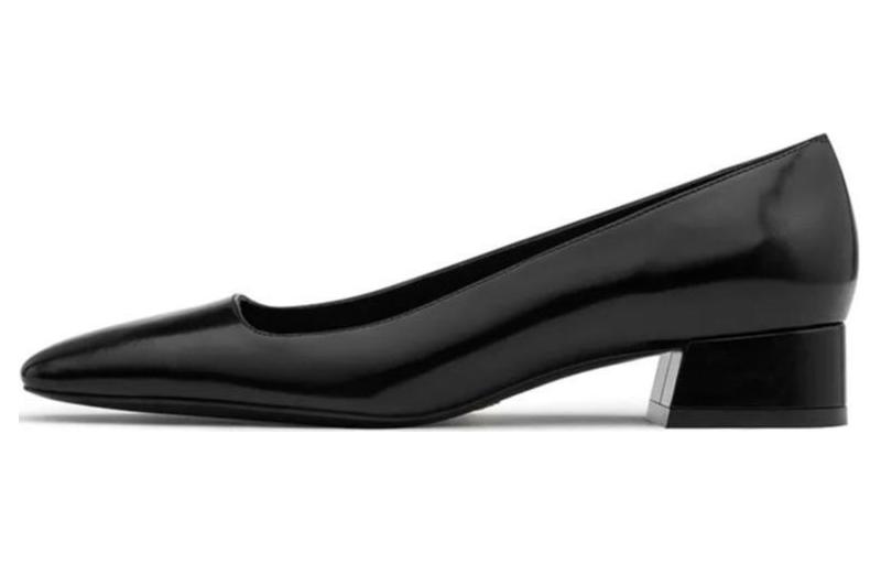 (Women) Stuart Weitzman Black Leather Square-Toe Low Block Heels 3cm SW4204009-BLK