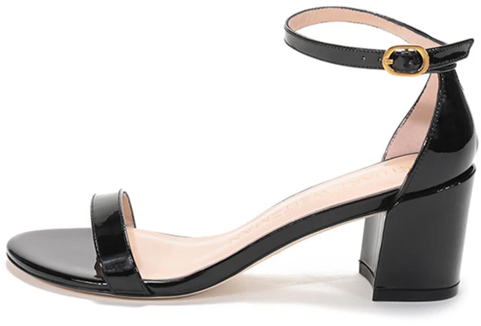 women-stuart-weitzman-black-leather-strap-sandals-with-buckle-design-simplepatpatent-black