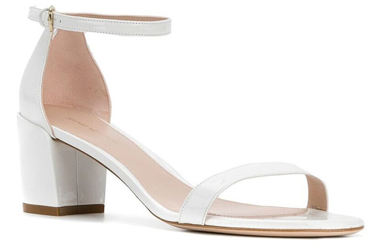 (W) Stuart Weitzman Block Heel Patent Sandals with Gold Buckle 'White' 圖 3