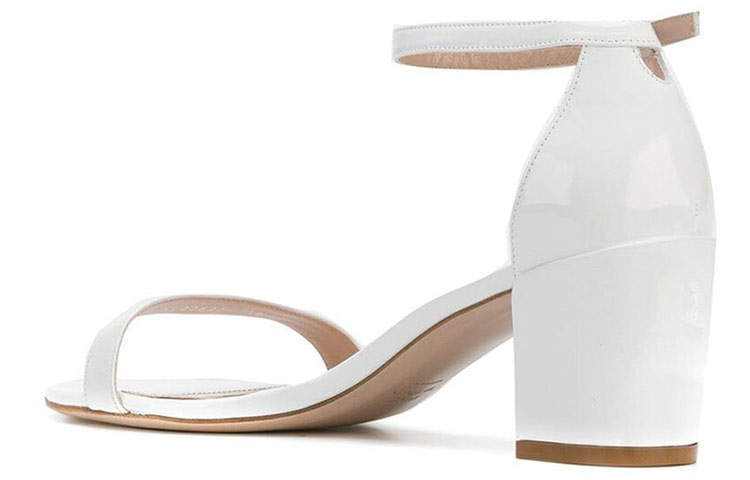 (W) Stuart Weitzman Block Heel Patent Sandals with Gold Buckle 'White' 圖 5