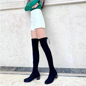 (W) Stuart Weitzman But Hitam Klasik Suede Bertumit Tinggi Atas Lutut. MIDLANDSUEDESTRBLACK Cheap (W) Stuart Weitzman But Hitam Klasik Suede Bertumit Tinggi Atas Lutut. MIDLANDSUEDESTRBLACK
