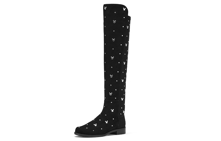 Lookbook 迪士尼 x Stuart Weitzman 5050磨砂皮透明水晶過膝靴 女款 黑色