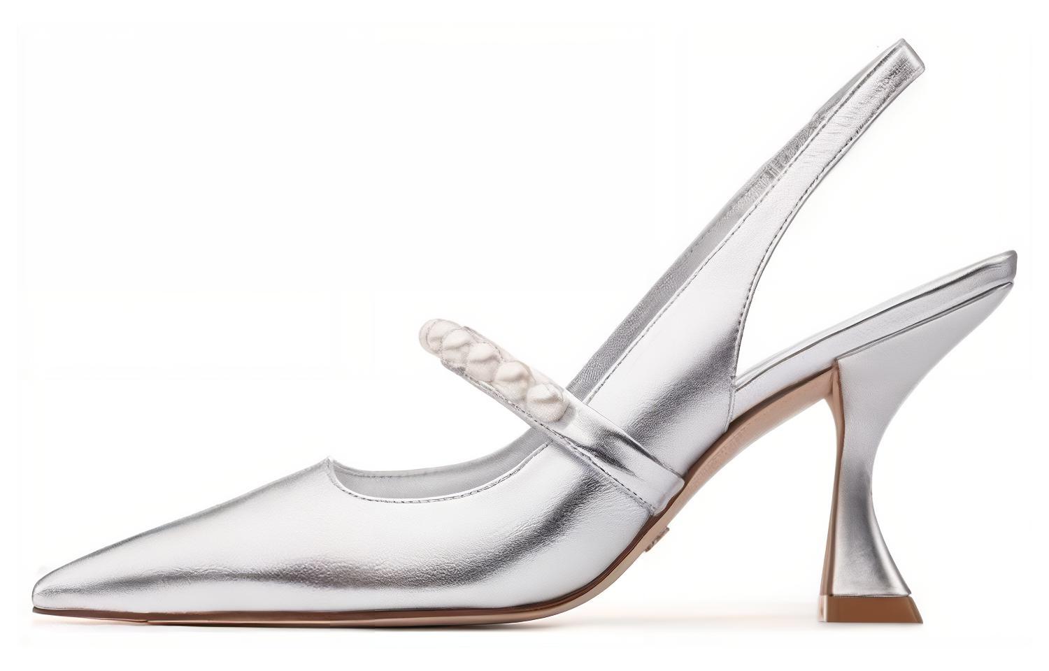 (Women) Stuart Weitzman Goldie Xcurve 85 'Pearl Mary Jane' SW3504004-SIL