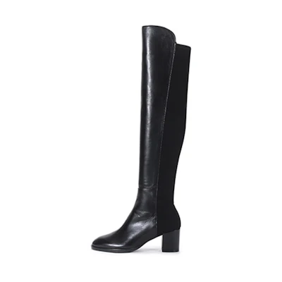 (W) Stuart Weitzman High Boot 'Black Leather Fabric'