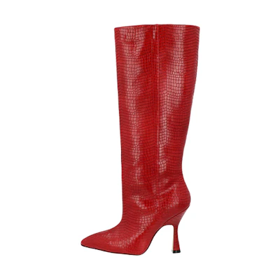 (W) Stuart Weitzman High Boot 'Red Crocodile Print'