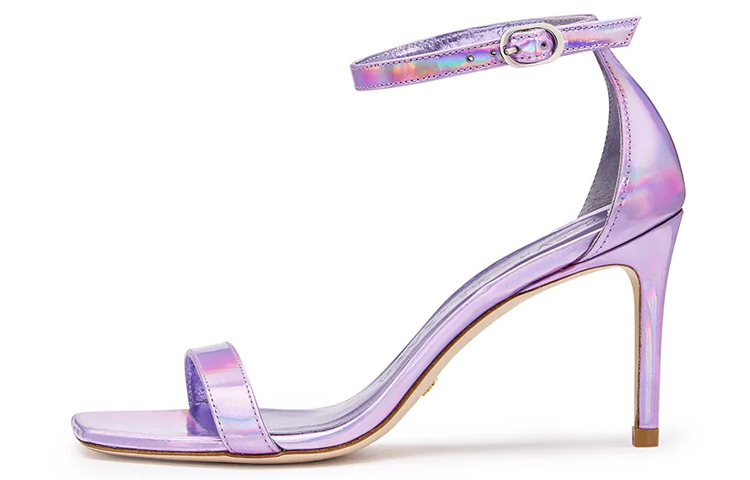 (Women) Stuart Weitzman Holographic Patent Leather Open-Toe Sandals 8.5cm Purple SW3205079 Purple