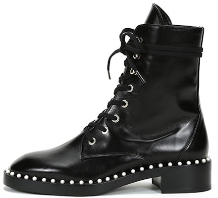 (Women) Stuart Weitzman Leather Martin Ankle Boots with Pearl Embellishment 'Black' SONDRASMOSMOOTHCALFBLACK Buy (Women) Stuart Weitzman Leather Martin Ankle Boots with Pearl Embellishment 'Black' SONDRASMOSMOOTHCALFBLACK