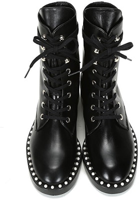 Stuart Weitzman SW 皮革珍珠裝飾馬丁短筒靴 女款 黑色 Shop Stuart Weitzman SW 皮革珍珠裝飾馬丁短筒靴 女款 黑色