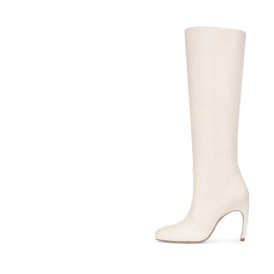 (W) Stuart Weitzman Leather Pointed-Toe High Boots 'White CMFT'