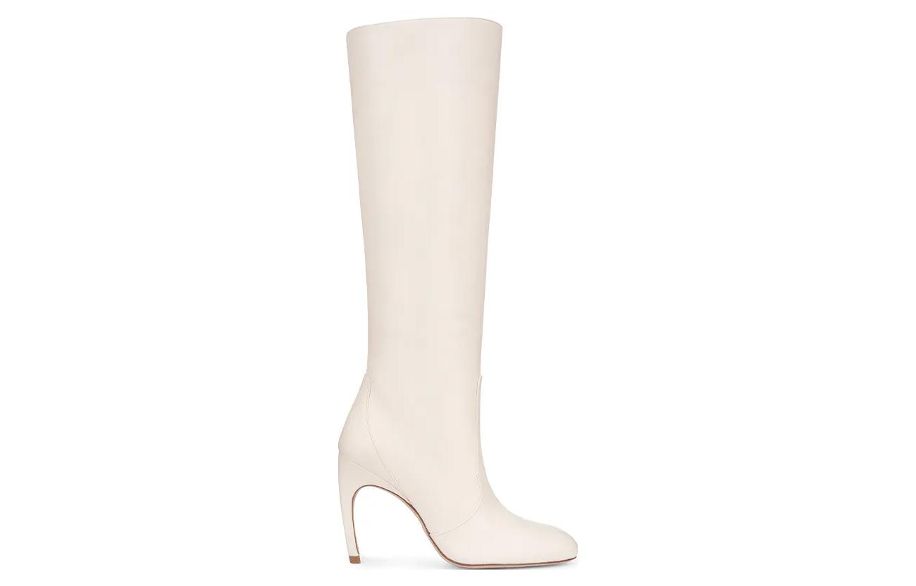 Order (W) Stuart Weitzman But Magas Bertumit Runcing Kulit 'Keselesaan Putih' SW3501068