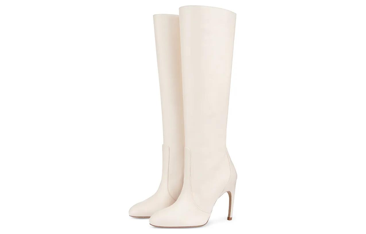Lookbook (W) Stuart Weitzman But Magas Bertumit Runcing Kulit 'Keselesaan Putih' SW3501068