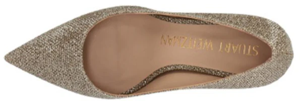 Lookbook (W) Stuart Weitzman Sepatu Hak Tinggi Kulit Runcing 'Emas' S6981NOIPLA