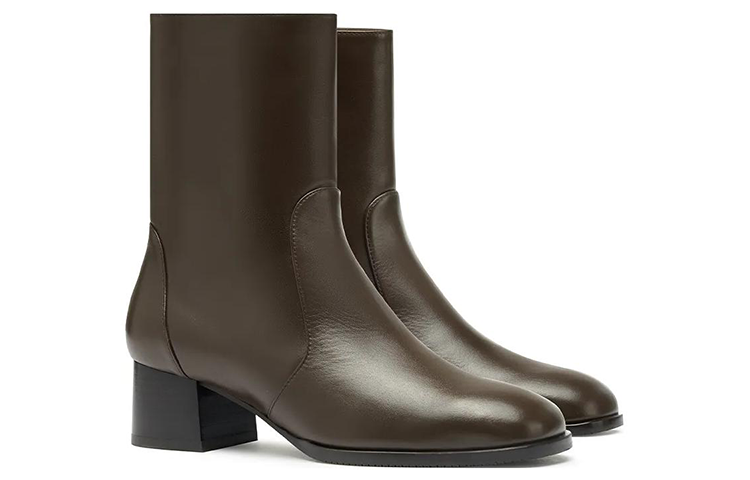 Order (Women) Stuart Weitzman Leather Pointed Toe Block Heel Ankle Boot 'Brown' SW3601032-BRO