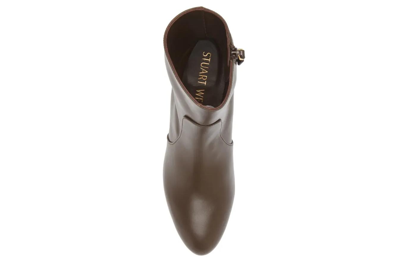 Shop (Women) Stuart Weitzman Leather Pointed Toe Block Heel Ankle Boot 'Brown' SW3601032-BRO