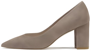 (Women) Stuart Weitzman Leather Pointed Toe Slip-On 'Grey Block Heel' SW4404010-GRY (Women) Stuart Weitzman Leather Pointed Toe Slip-On 'Grey Block Heel' SW4404010-GRY