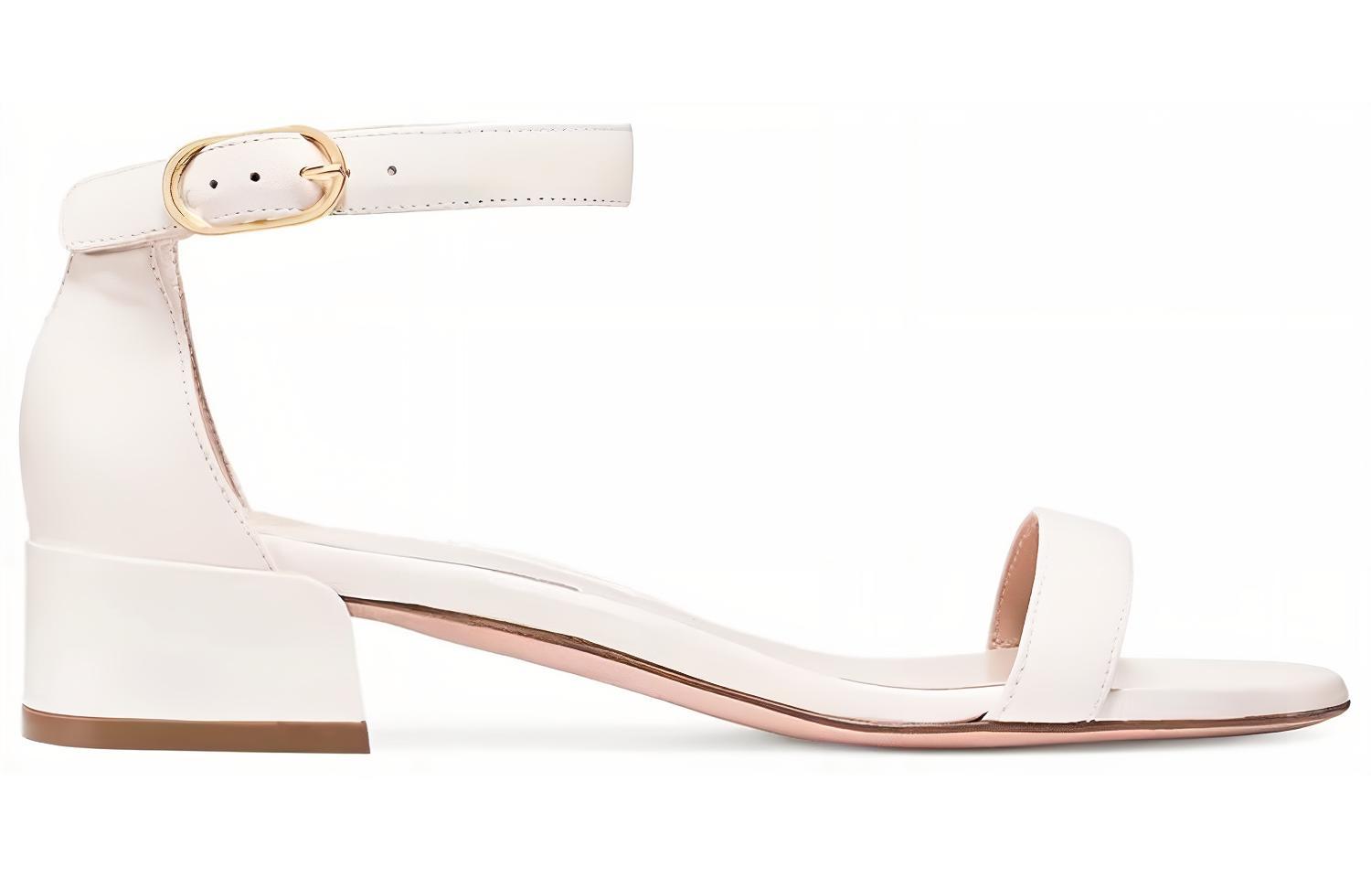 Order (W) Sandal Tumit Rendah Stuart Weitzman Kulit Putih NUDISTJUNE-PATENT-WHITE