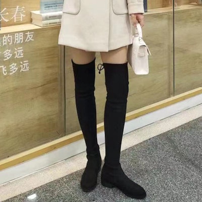 Stuart Weitzman / SW LOWLAND 經典絨面方跟長筒過膝靴 女款 黑色 Cheap Stuart Weitzman / SW LOWLAND 經典絨面方跟長筒過膝靴 女款 黑色