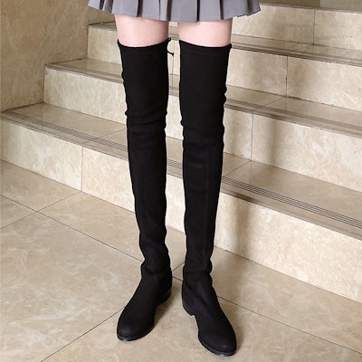 (Women) Stuart Weitzman Lowland 'Black Suede Over-The-Knee Boots' LOWLANDSUSSUEDESTRBLACK 1