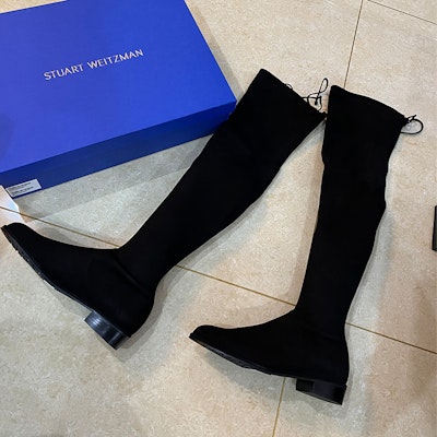 (Women) Stuart Weitzman Lowland 'Black Suede Over-The-Knee Boots' LOWLANDSUSSUEDESTRBLACK 2