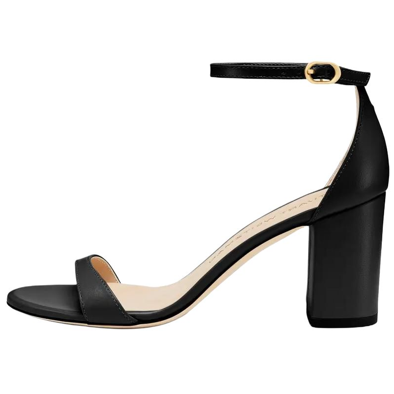 (Women) Stuart Weitzman Nearlynude Leather Sandals Black - 8cm Block Heel NEARLY NUDE SMOOTH CALF Black Sandals