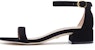 (W) Stuart Weitzman Nudistjune 'Sandal Hitam Tumit Rendah Tali Buku Lali' NUDISTJUNESQUARESUESUEDEBLACK
