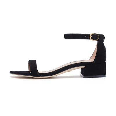 (W) Stuart Weitzman Nudistjune 'Black Ankle-Strap Low-Heel Sandal'