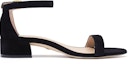 Order (W) Stuart Weitzman Nudistjune 'Sandal Hitam Tumit Rendah Tali Buku Lali' NUDISTJUNESQUARESUESUEDEBLACK