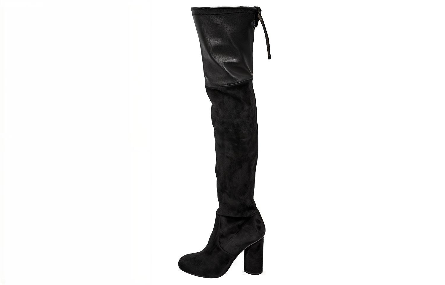Lookbook (W) Bottes Stuart Weitzman Jusqu''aux Cuisses ''Noir Suédine Mode''. HELENA30SUEDEFUSIONBLACK